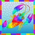 Illustration in the style of stained glass with a bright rainbow cancer, a rectangular image in a bright frame Royalty Free Stock Photo