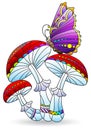 Stained glass illustration with a composition of mushrooms and a butterfly, plants isolated on a white background Royalty Free Stock Photo