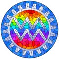 Stained glass illustration with the steam punk sign of the Aquarius horoscope, round image