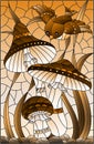 An illustration in the style of a stained glass window with a mushrooms, grass and a burd Royalty Free Stock Photo