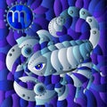 An illustration in the style of a stained glass window with an illustration of the steam punk sign of the horoscope scorpio Royalty Free Stock Photo