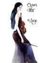 illustration in the style of watercolor with a beautiful girl with a violin Royalty Free Stock Photo