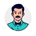 Illustration of a stylish hipster. Vector. Avatar of a man in a bow-tie and with a stylish mustache. Mascot for companies. The ima