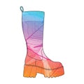 Illustration of a stylish kneehigh boot with a unique leaf pattern and a vibrant gradient, isolated on transparent background, Royalty Free Stock Photo