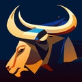 Illustration of a stylized bull on a dark blue background. AI Generated
