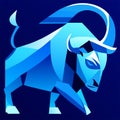 Illustration of a stylized bull on a dark blue background. Generative AI