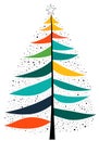 illustration of a stylized Christmas tree composed of layered horizontal colored segments, topped with a star Royalty Free Stock Photo