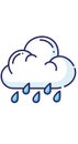 Illustration of a stylized cloud outlined in blue with multiple blue raindrops falling from Royalty Free Stock Photo