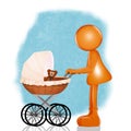 illustration of stylized little woman with cradle
