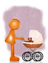 Stylized little woman with stroller