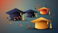 Illustration of stylized multi-colored graduation caps. generative AI