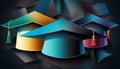 Illustration of stylized multi-colored graduation caps. generative AI