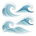 Illustration of stylized ocean waves with white foam crests on an isolated white background Royalty Free Stock Photo