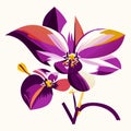 Illustration of a stylized purple orchid on white background. Generative AI