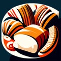 Illustration of a stylized sushi on a plate. Vector illustration. Generative AI