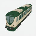 Illustration of a stylized train with a sleek, modern design featuring a green and beige Royalty Free Stock Photo