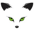 Stylized white fox with green eyes isolated from the background