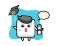 Illustration of sugar cube cartoon throwing the hat at graduation
