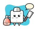 Illustration of sugar cube character as a butcher