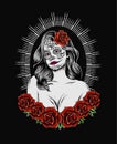 Illustration sugar skull woman with rose flower Royalty Free Stock Photo