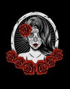 illustration sugar skull woman with rose flower Royalty Free Stock Photo