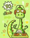 Vector illustration of dino cartoon play disk jockey