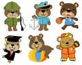 Vector set of bear cartoon in different uniform of profession
