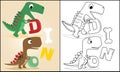 Cartoon of dinosaurs holding letters, coloring book or page