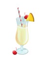 Illustration of summer bright pina colada cocktail with cherry and pineapple decor