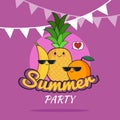 Illustration of Summer Party poster cartoon design with cute banana, pineapple, orange characters, Healthy Lifestyle Royalty Free Stock Photo