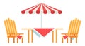Illustration of a summer picnic chairs and table under a beach umbrella vector icon flat isolated Royalty Free Stock Photo