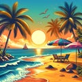 Summer sunset beach. Beach vect bundle Royalty Free Stock Photo