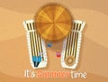 Summertime with top view of sunbeds and umbrella on the beach Royalty Free Stock Photo