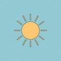 Illustration of a sun icon is centered against a solid light blue backg Royalty Free Stock Photo