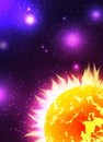 Illustration of the sun with rays in space with stars Royalty Free Stock Photo