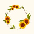 illustration of sunflower round frame