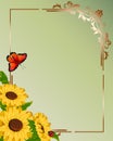 Illustration with sunflowers and an openwork frame. Royalty Free Stock Photo