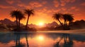 Illustration of sunset in a desert oasis Royalty Free Stock Photo