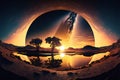 Sunset panorama, creative digital illustration, nature, sea & ocean