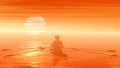 Illustration of sunset with rowers at sunset. Royalty Free Stock Photo