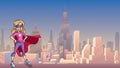 Little Super Girl City Background Royalty Free Stock Photo