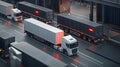 Illustration of Supply Chains and Logistics Disruption Highlighting Freight Trucks Transporting Containers at a Modern Royalty Free Stock Photo