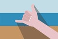 Illustration of surfer greeting. Shaka