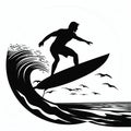 Illustration of surfer riding a wave. Generative AI Royalty Free Stock Photo