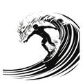 Illustration of surfer riding a wave. Generative AI Royalty Free Stock Photo