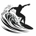 Illustration of surfer riding a wave. Generative AI Royalty Free Stock Photo