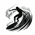 Illustration of surfer riding a wave. Generative AI Royalty Free Stock Photo