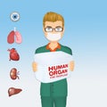 Surgeon doctor with human organs for transplantation