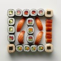 illustration sushi set on white background. Generative AI Royalty Free Stock Photo