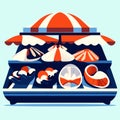 Illustration of a sushi stall. Vector illustration of a sushi stall. AI Generated